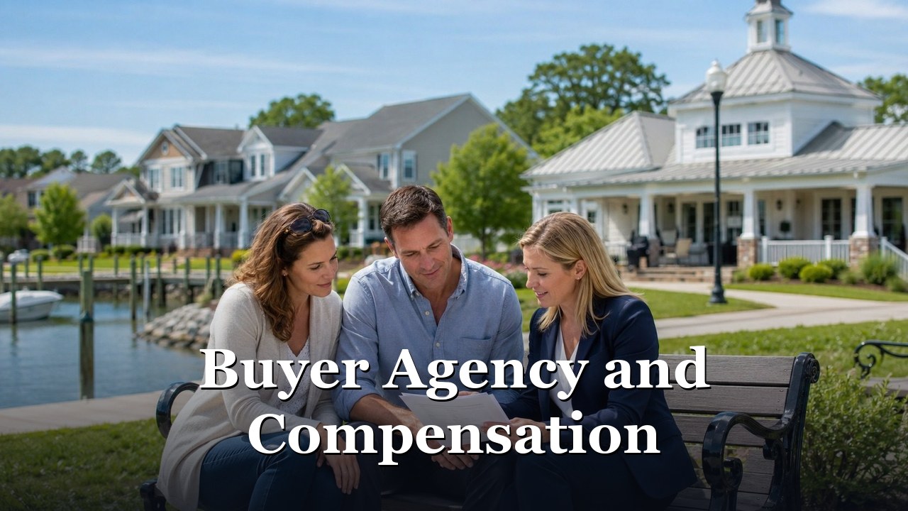 Maryland buyers reviewing a buyer agency agreement with their agent before touring homes.