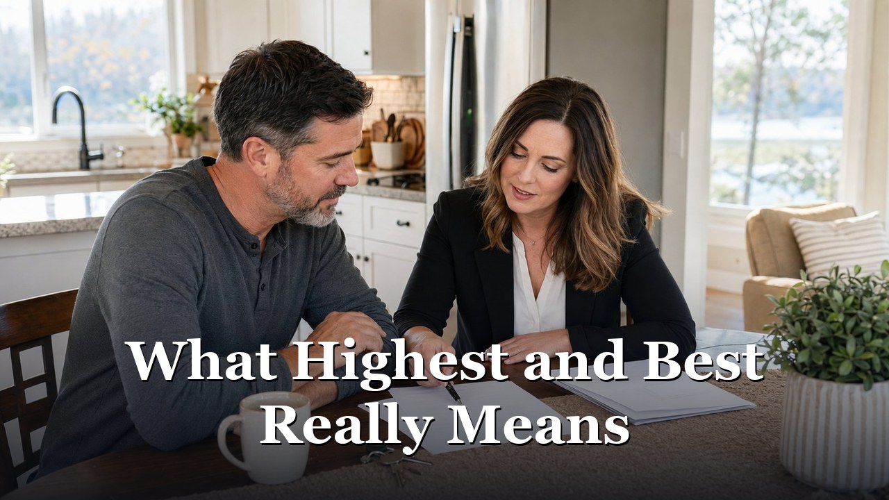 A Maryland seller and agent reviewing competing written offers side by side.