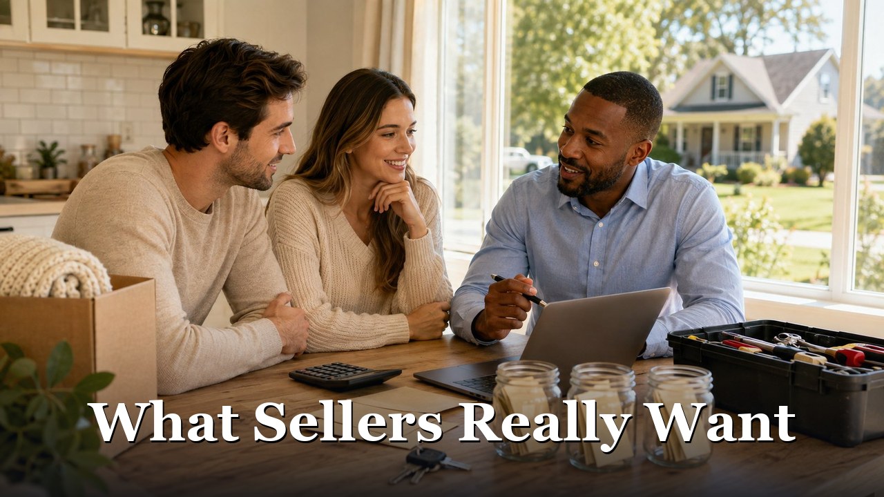 Buyers and their agent working out the financial side of an offer in Calvert County.